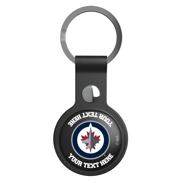 Winnipeg Jets Personalized Insignia AirTag Black Airtag Holder Flat.Jpg