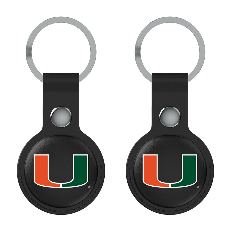 University of Miami Hurricanes Insignia AirTag Black Airtag Holder 2-Pack Flat.Jpg