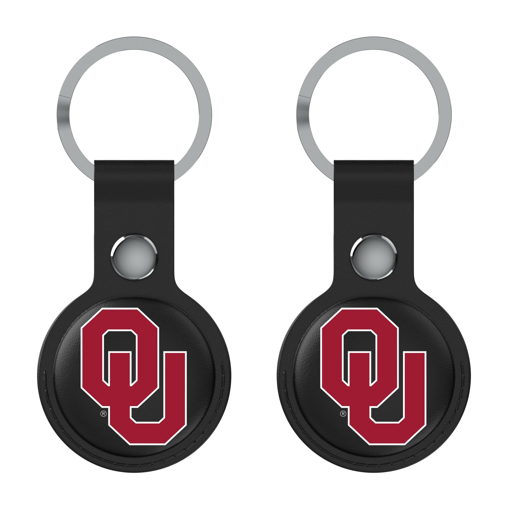 University of Oklahoma Sooners Insignia AirTag Black Airtag Holder 2-Pack Flat.Jpg
