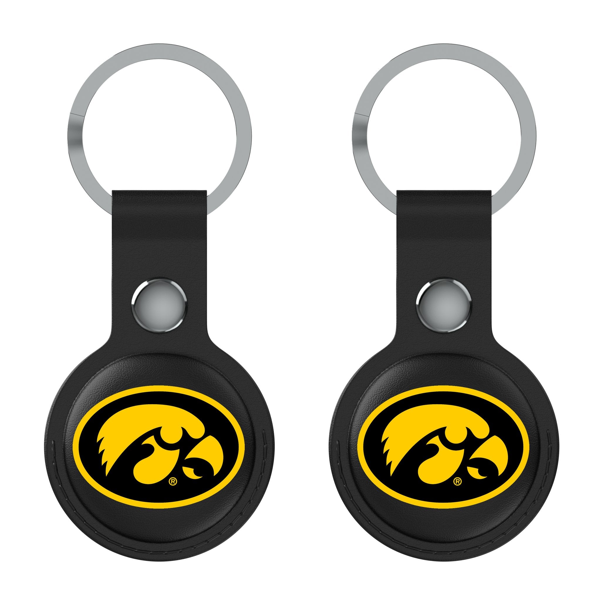 University of Iowa Hawkeyes Insignia AirTag Black Airtag Holder 2-Pack Flat.Jpg