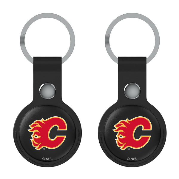 Calgary Flames Insignia AirTag Black Airtag Holder 2-Pack Flat.Jpg