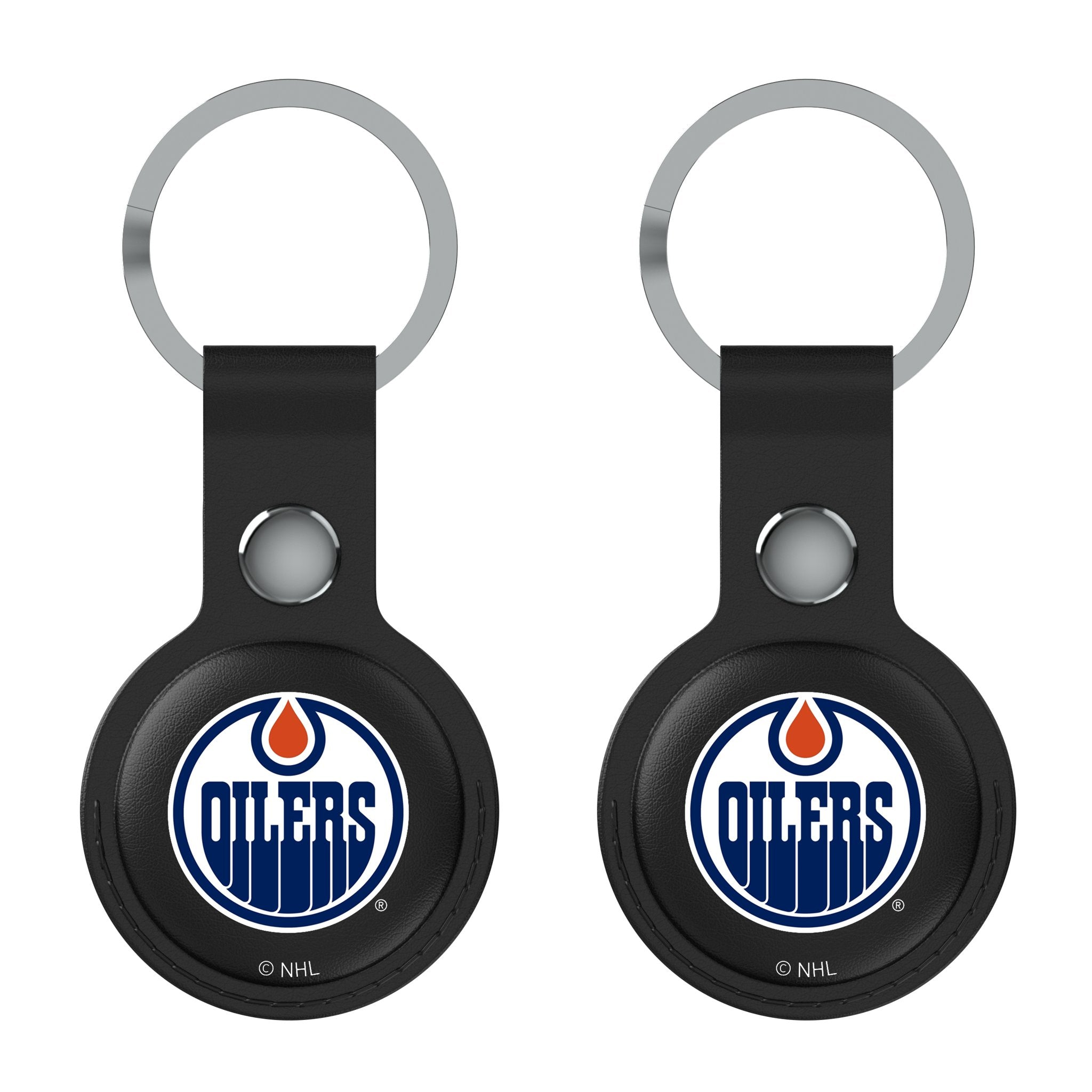 Edmonton Oilers Insignia AirTag Black Airtag Holder 2-Pack Flat.Jpg