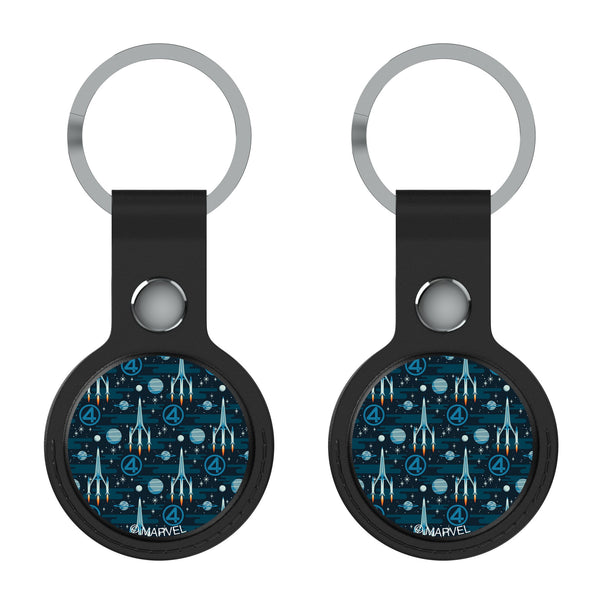 Marvel Fantastic Four Pattern AirTag Black Airtag Holder 2-Pack Flat.Jpg