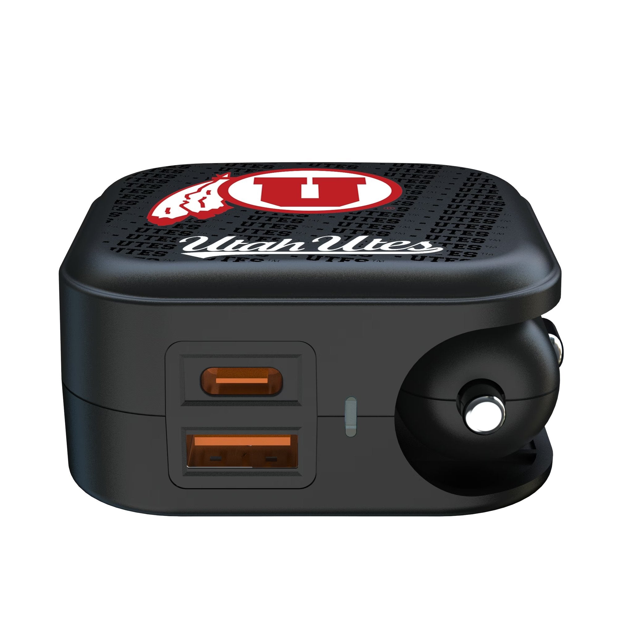 University of Utah Utes Text Backdrop 2 in 1 USB A/C Charger Ports.Jpg