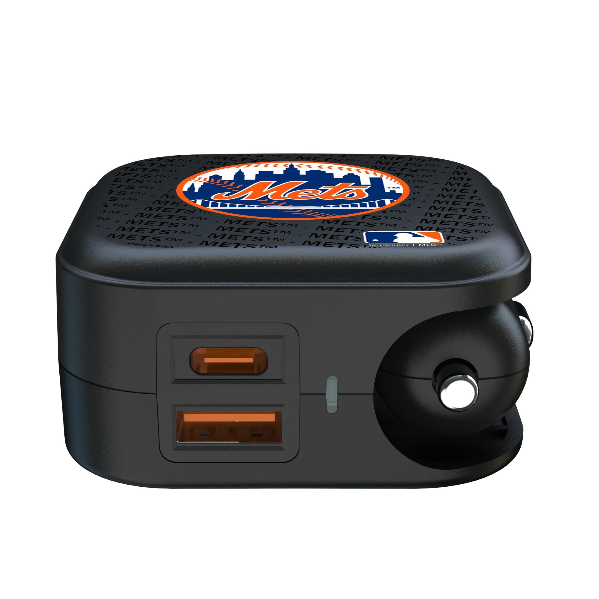 New York Mets Text Backdrop 2 in 1 USB A/C Charger Ports.Jpg