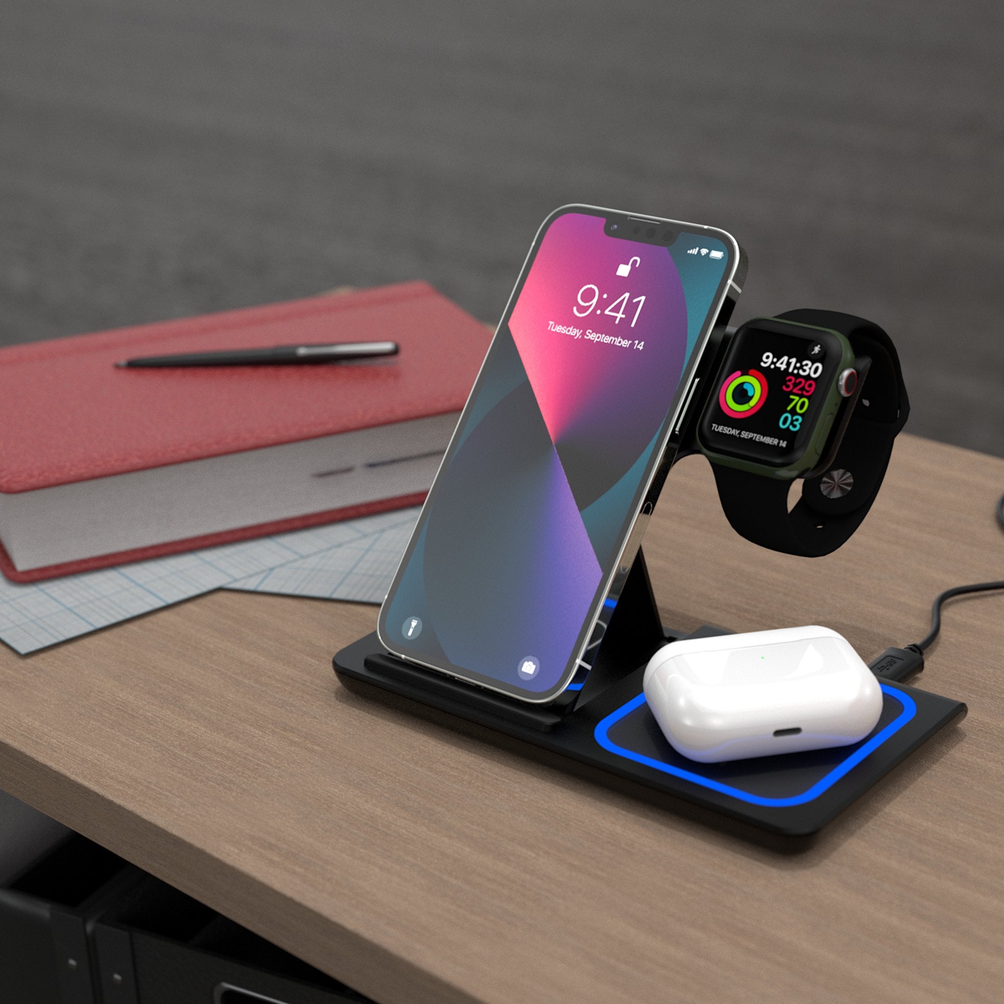 Stone Cold Steve Austin Steel 3 in 1 Charging Station Lifestyle.Jpg