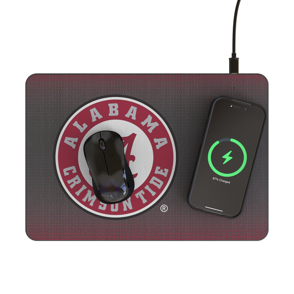 University of Alabama Crimson Tide Linen 15-Watt Wireless Charger and Mouse Pad Lifestyle.Jpg