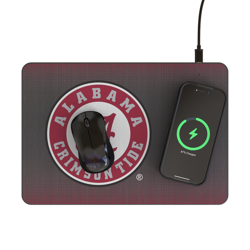 University of Alabama Crimson Tide Linen 15-Watt Wireless Charger and Mouse Pad Lifestyle.Jpg