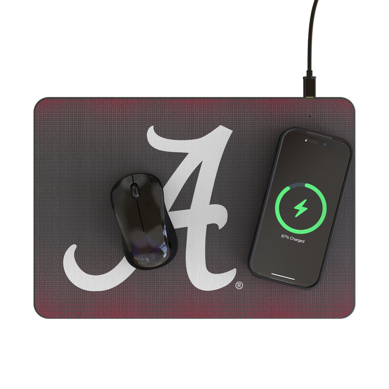 University of Alabama Crimson Tide Script A Linen 15-Watt Wireless Charger and Mouse Pad Lifestyle.Jpg
