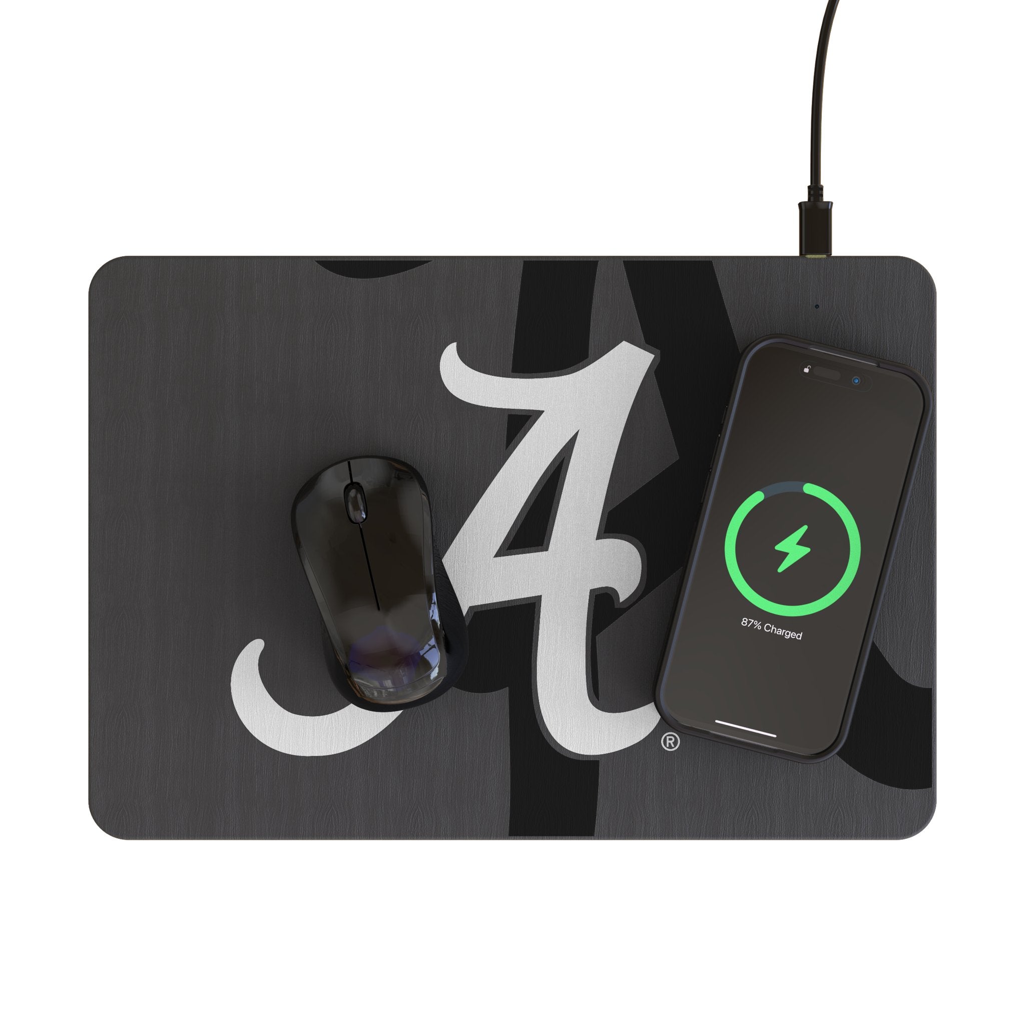 University of Alabama Crimson Tide Script A Monocolor Tilt 15-Watt Wireless Charger and Mouse Pad Lifestyle.Jpg