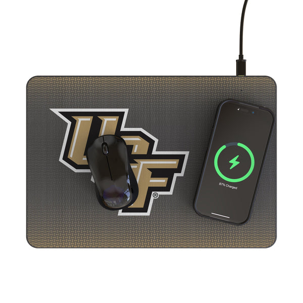 University of Central Florida Golden Knights Linen 15-Watt Wireless Charger and Mouse Pad Lifestyle.Jpg