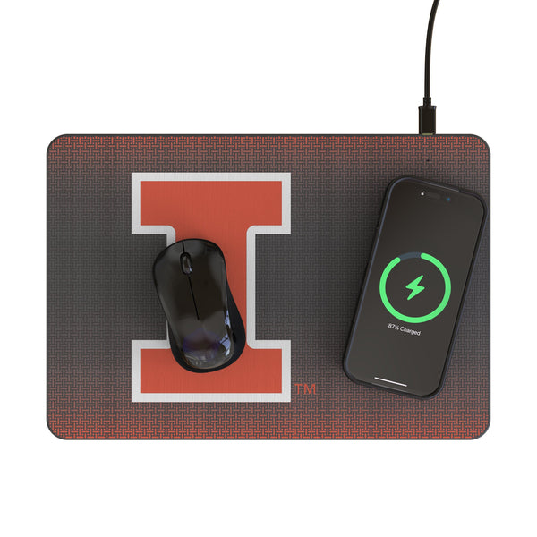 University of Illinois Fighting Illini Linen 15-Watt Wireless Charger and Mouse Pad Lifestyle.Jpg