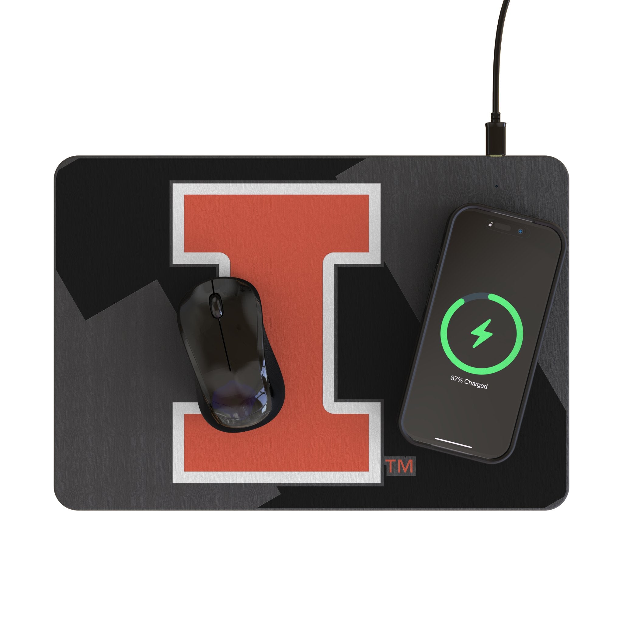University of Illinois Fighting Illini Monocolor Tilt 15-Watt Wireless Charger and Mouse Pad Lifestyle.Jpg