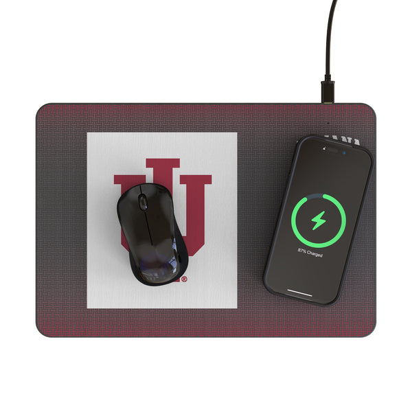 Indiana University Hoosiers Linen 15-Watt Wireless Charger and Mouse Pad Lifestyle.Jpg