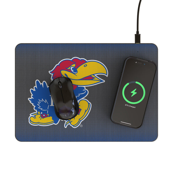 University of Kansas Jayhawks Linen 15-Watt Wireless Charger and Mouse Pad Lifestyle.Jpg