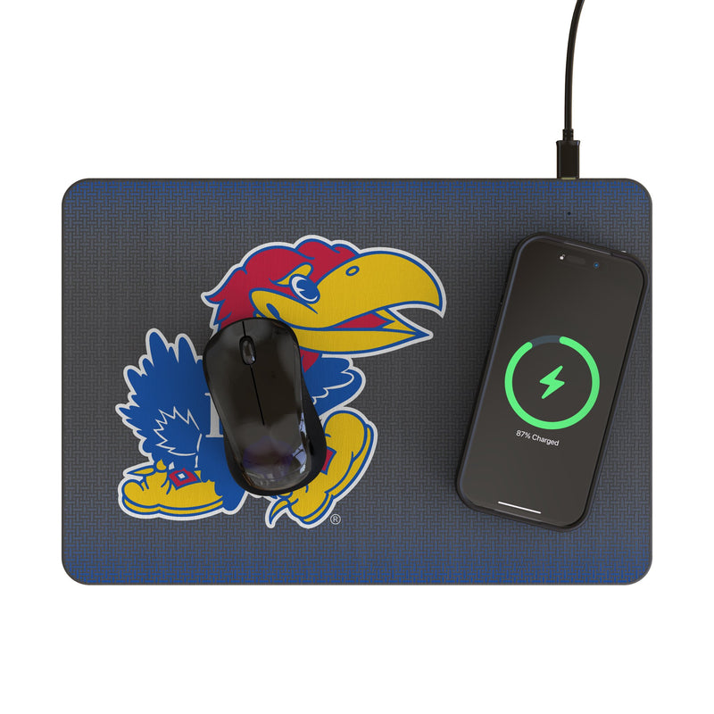 University of Kansas Jayhawks Linen 15-Watt Wireless Charger and Mouse Pad Lifestyle.Jpg
