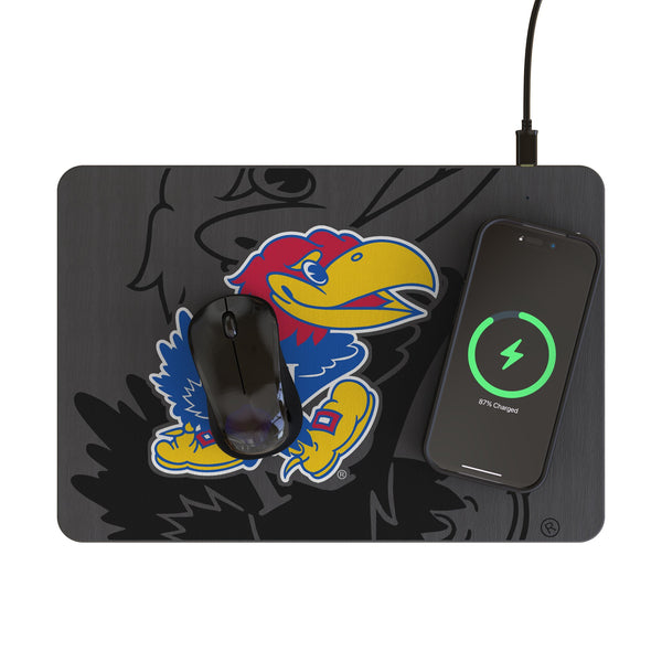 University of Kansas Jayhawks Monocolor Tilt 15-Watt Wireless Charger and Mouse Pad Lifestyle.Jpg