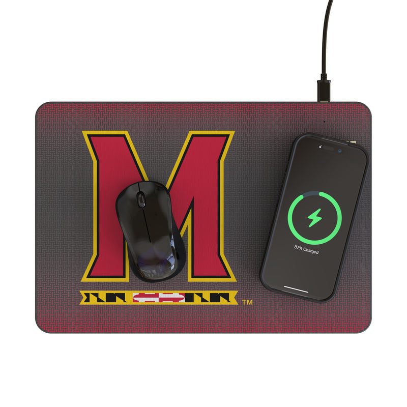 University of Maryland Terrapins Linen 15-Watt Wireless Charger and Mouse Pad Lifestyle.Jpg
