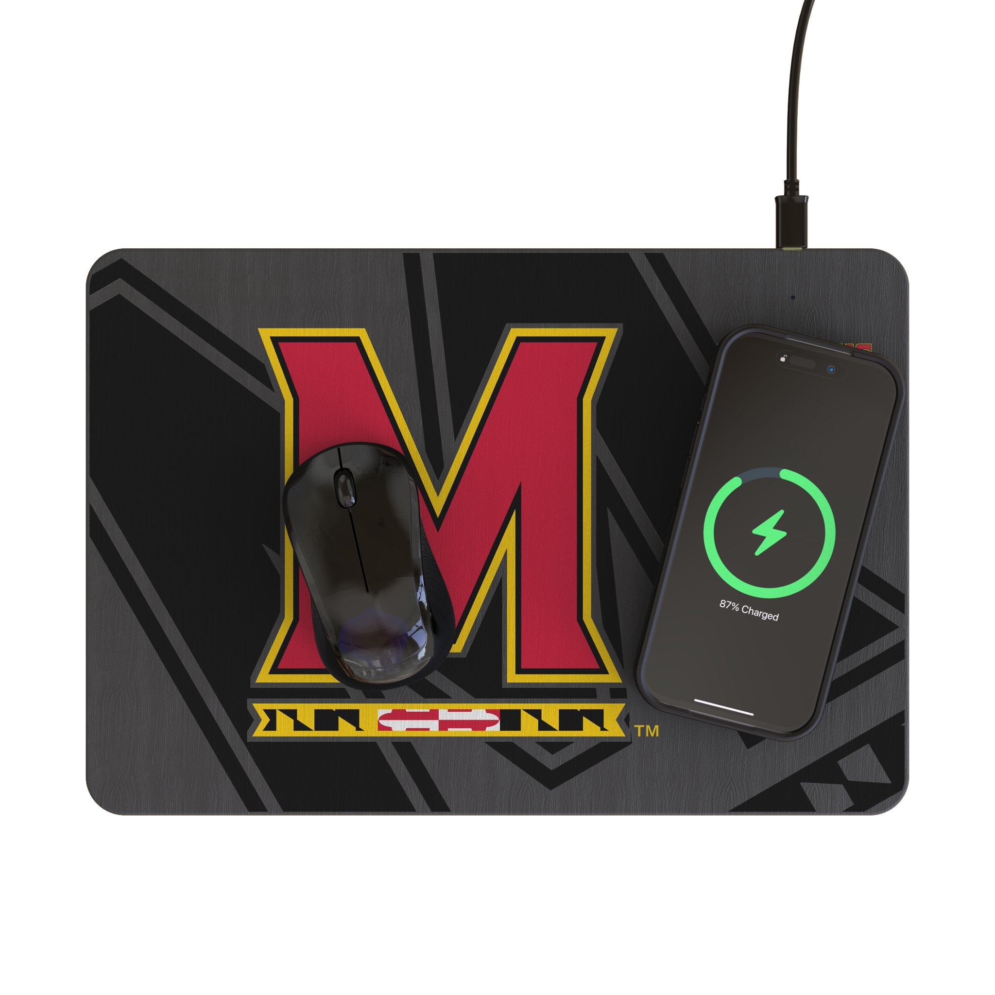 University of Maryland Terrapins Monocolor Tilt 15-Watt Wireless Charger and Mouse Pad Lifestyle.Jpg