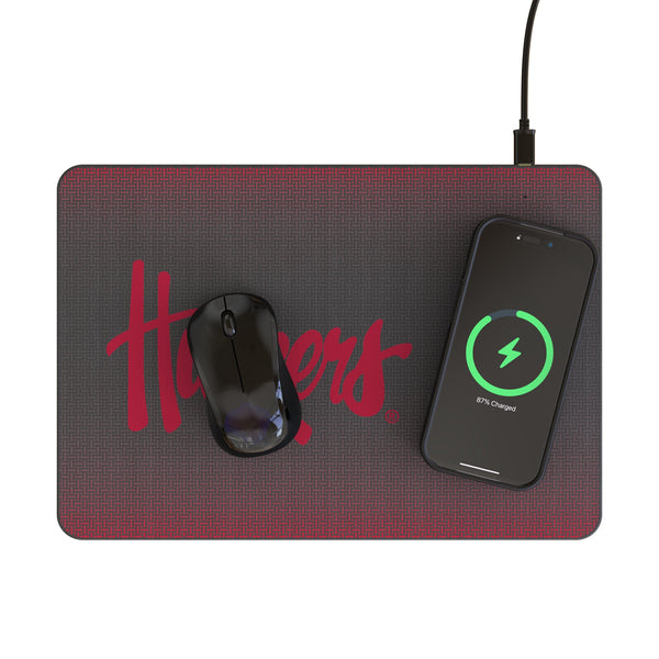 University of Nebraska Huskers Linen 15-Watt Wireless Charger and Mouse Pad Lifestyle.Jpg