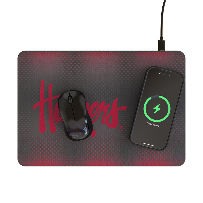 University of Nebraska Huskers Linen 15-Watt Wireless Charger and Mouse Pad Lifestyle.Jpg