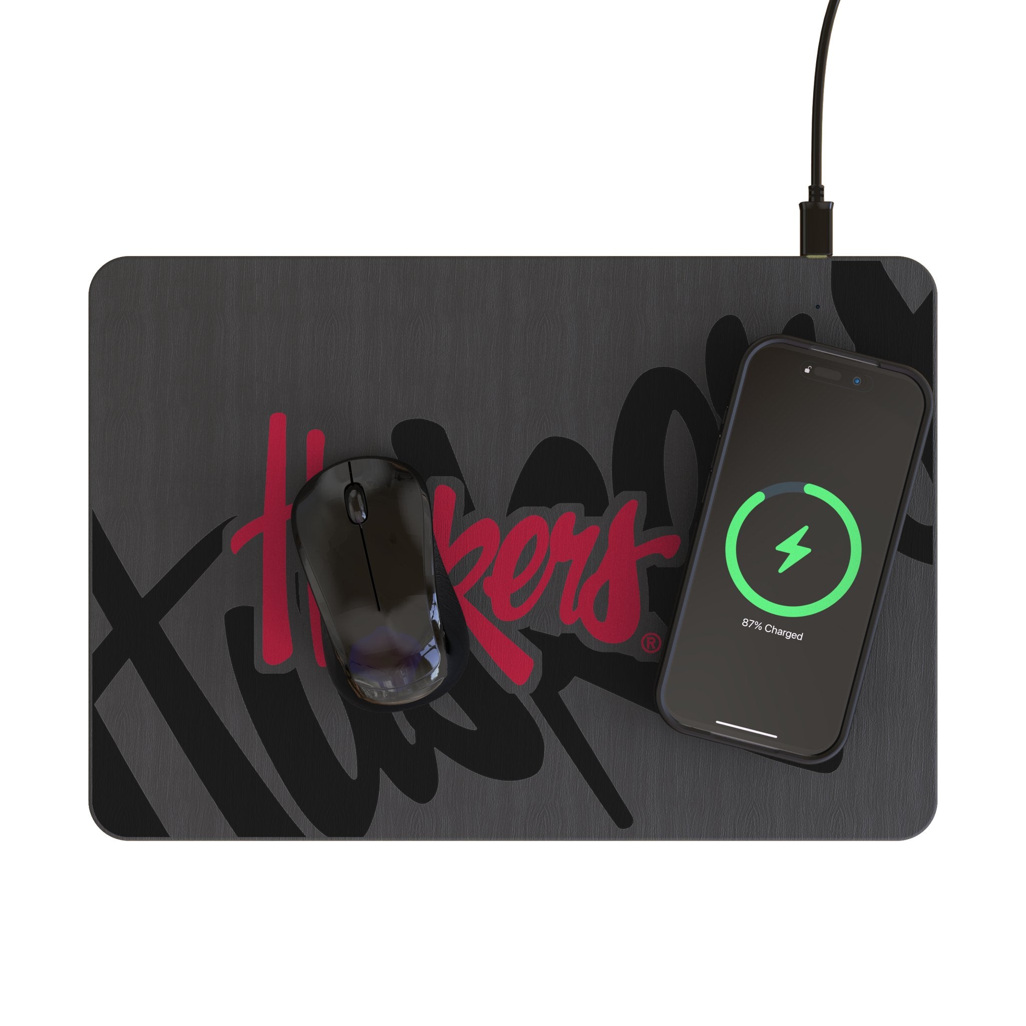 University of Nebraska Huskers Monocolor Tilt 15-Watt Wireless Charger and Mouse Pad Lifestyle.Jpg