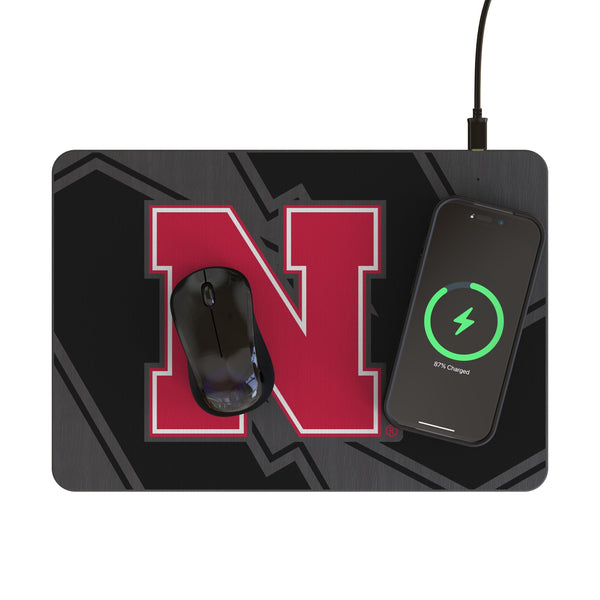 University of Nebraska Huskers Block N Monocolor Tilt 15-Watt Wireless Charger and Mouse Pad Lifestyle.Jpg
