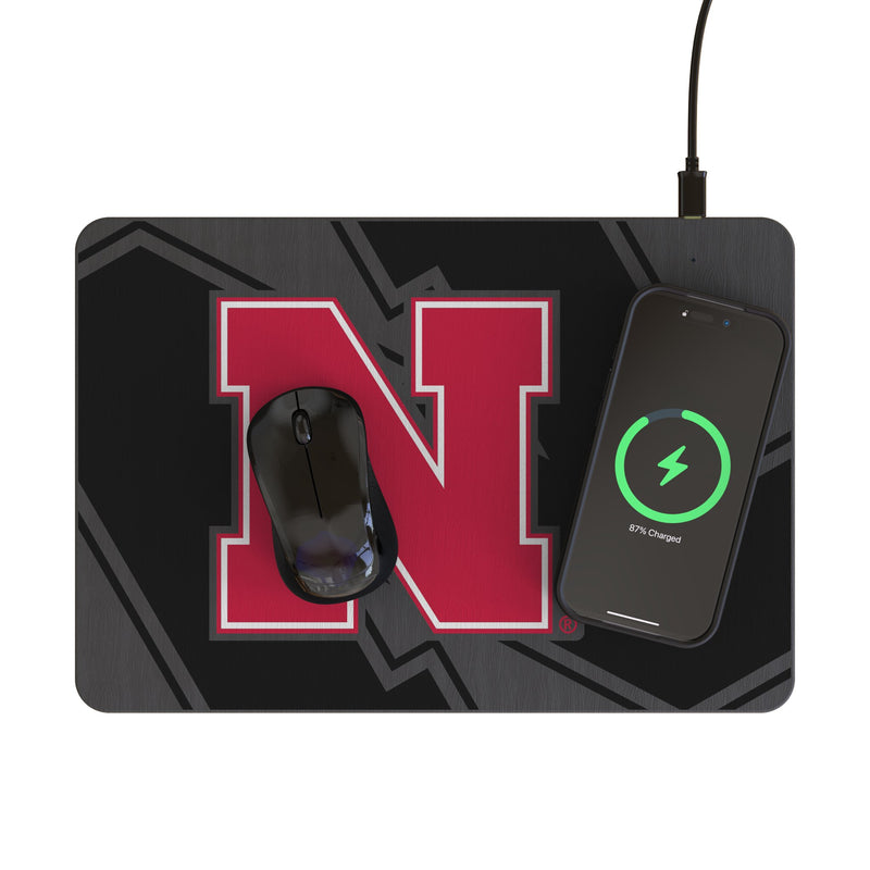 University of Nebraska Huskers Block N Monocolor Tilt 15-Watt Wireless Charger and Mouse Pad Lifestyle.Jpg