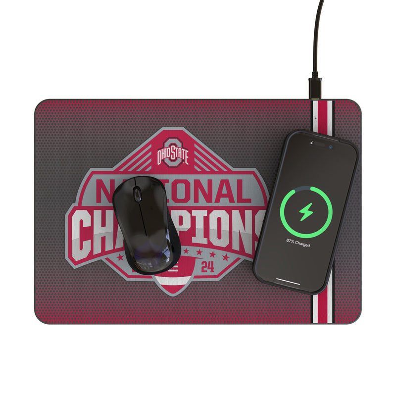 Ohio State University Buckeyes 2024 College Football Playoff National Champion 15-Watt Wireless Charger and Mouse Pad Lifestyle.Jpg