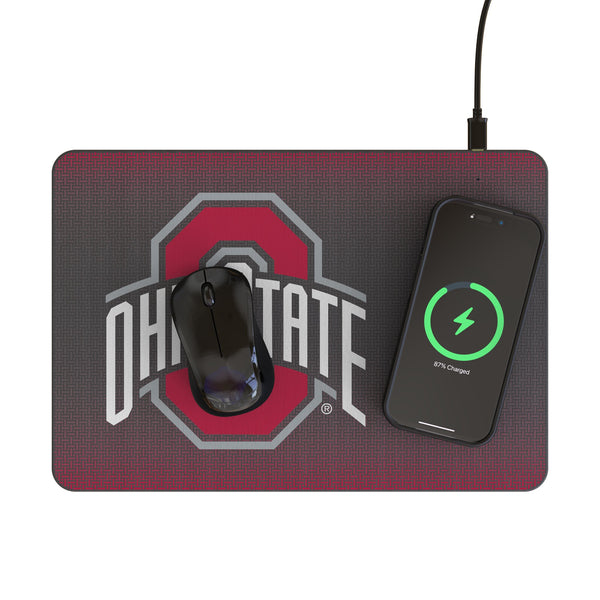 Ohio State University Buckeyes Linen 15-Watt Wireless Charger and Mouse Pad Lifestyle.Jpg