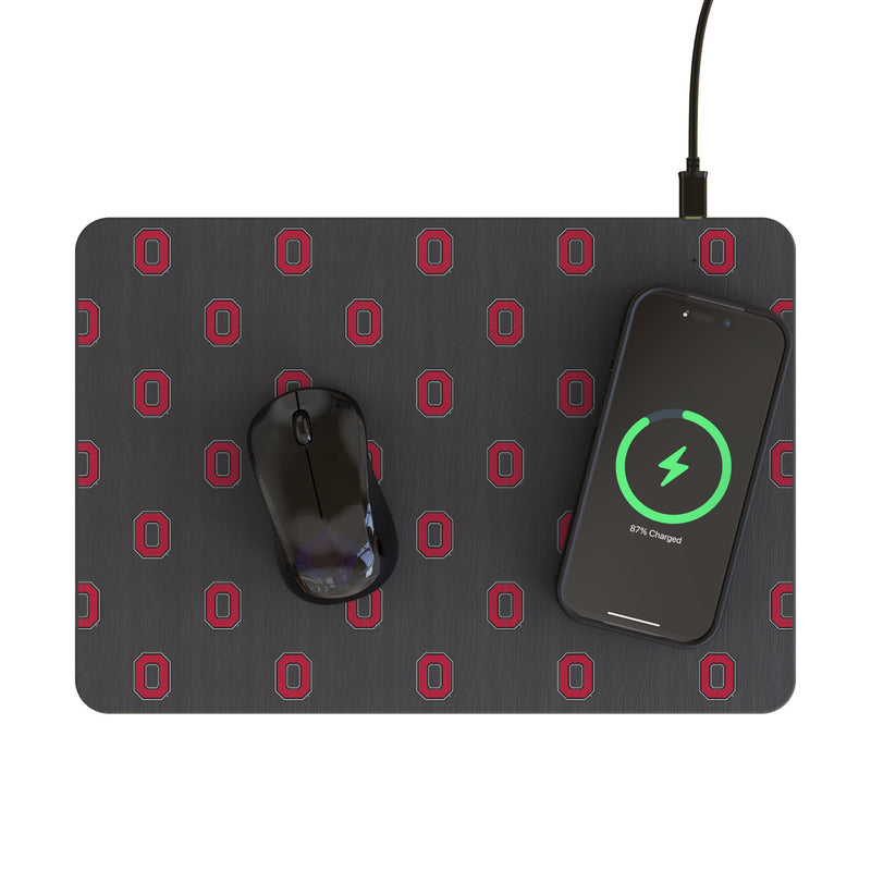 Ohio State University Buckeyes Fashion Pattern 15-Watt Wireless Charger and Mouse Pad Lifestyle.Jpg