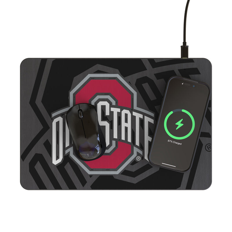 Ohio State University Buckeyes Monocolor Tilt 15-Watt Wireless Charger and Mouse Pad Lifestyle.Jpg