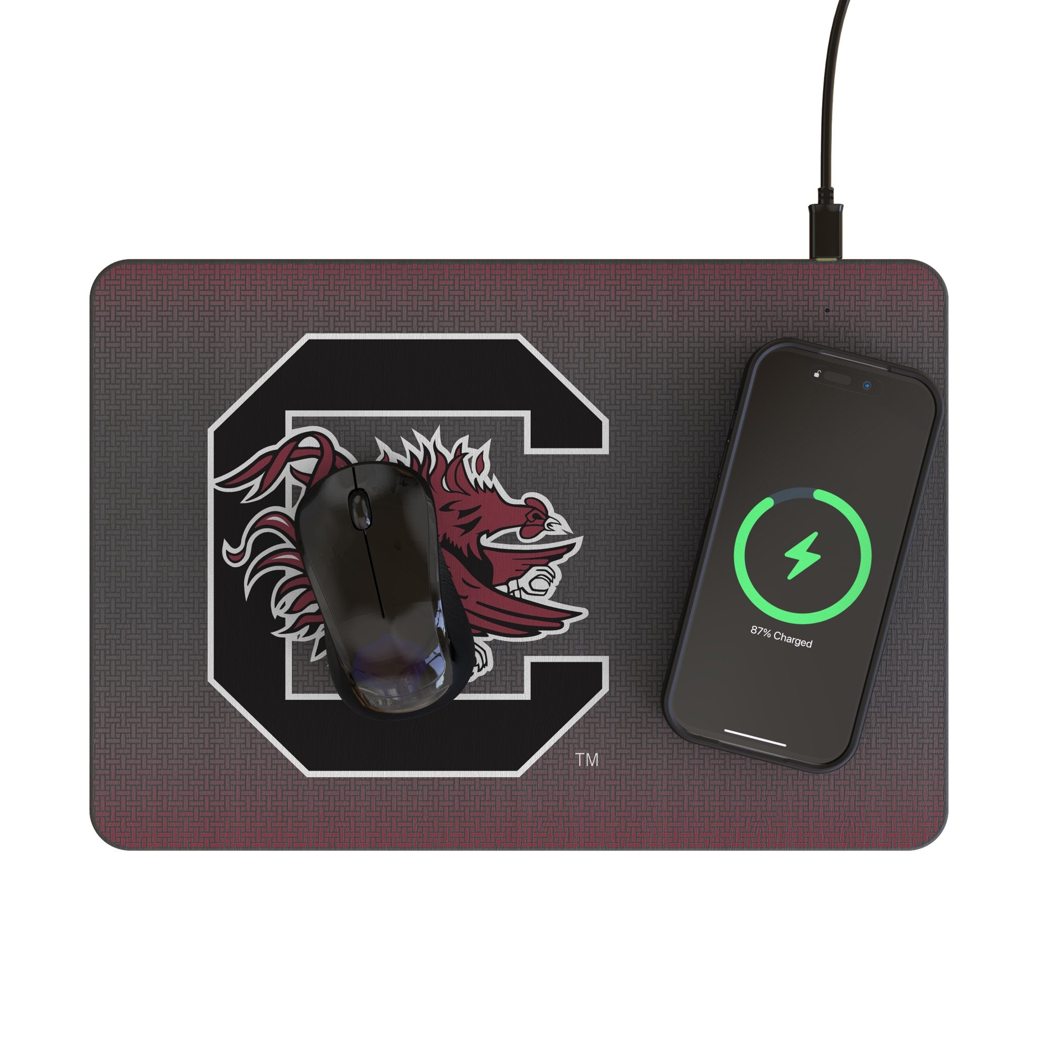 University of South Carolina Gamecocks Linen 15-Watt Wireless Charger and Mouse Pad Lifestyle.Jpg