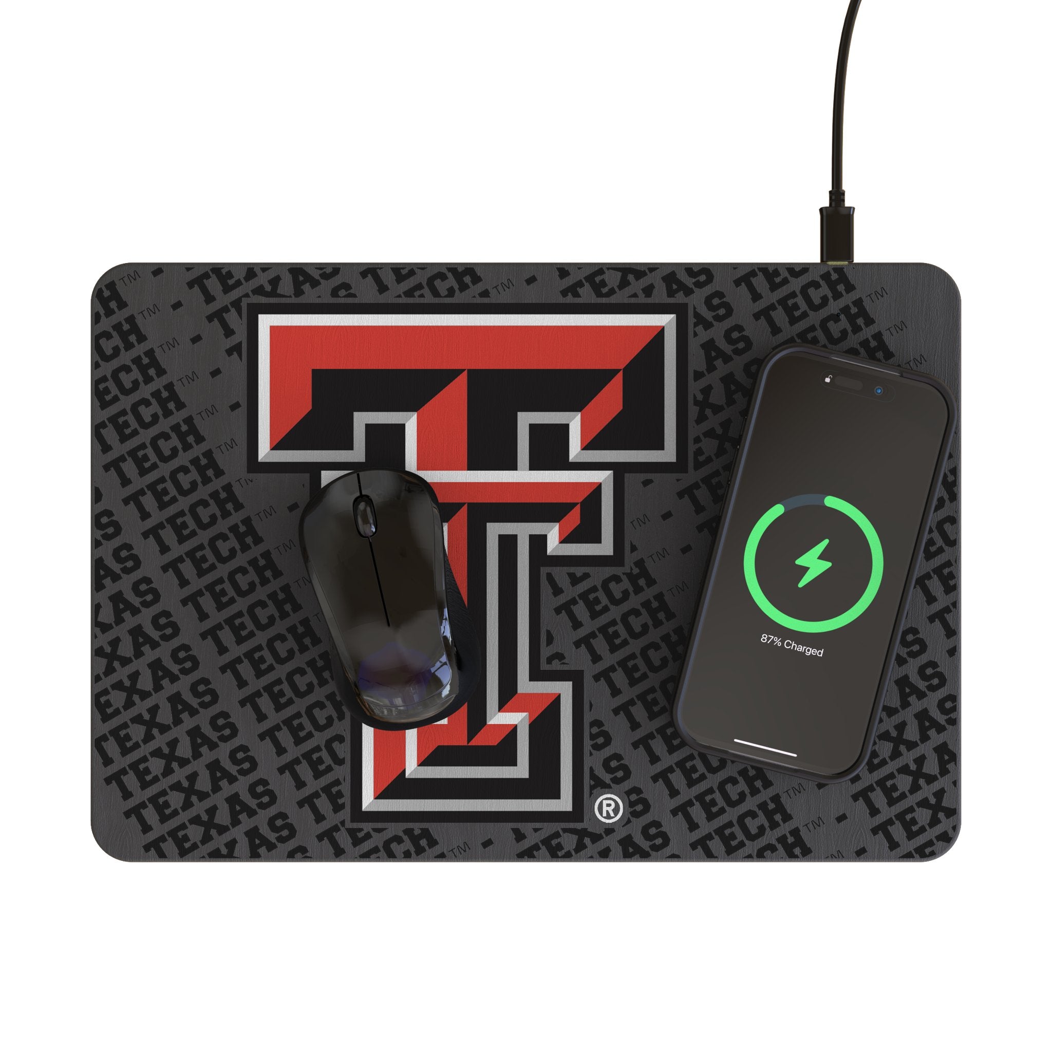 Texas Tech Red Raiders Monocolor Tilt 15-Watt Wireless Charger and Mouse Pad Lifestyle.Jpg