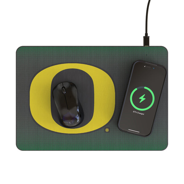 University of Oregon Ducks Linen 15-Watt Wireless Charger and Mouse Pad Lifestyle.Jpg