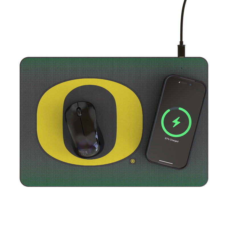 University of Oregon Ducks Linen 15-Watt Wireless Charger and Mouse Pad Lifestyle.Jpg
