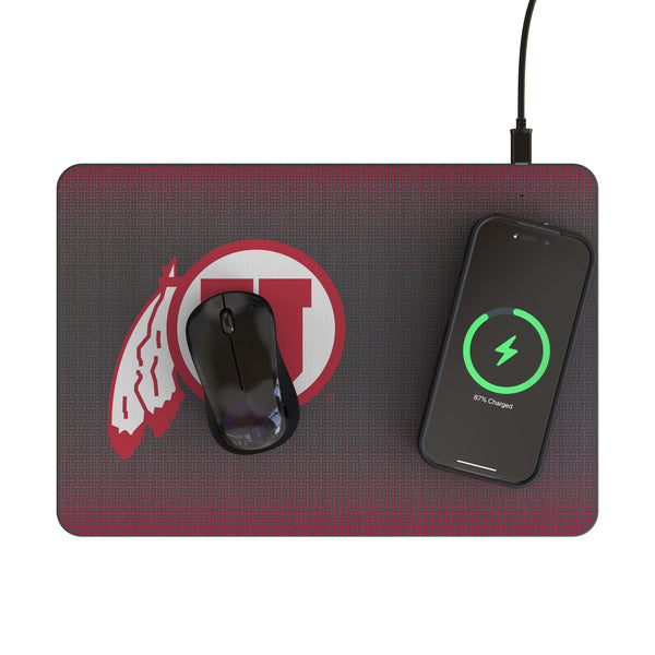 University of Utah Utes Linen 15-Watt Wireless Charger and Mouse Pad Lifestyle.Jpg