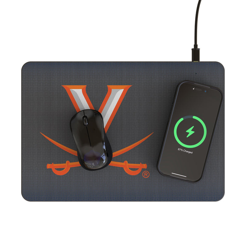 University of Virginia Cavaliers Linen 15-Watt Wireless Charger and Mouse Pad Lifestyle.Jpg