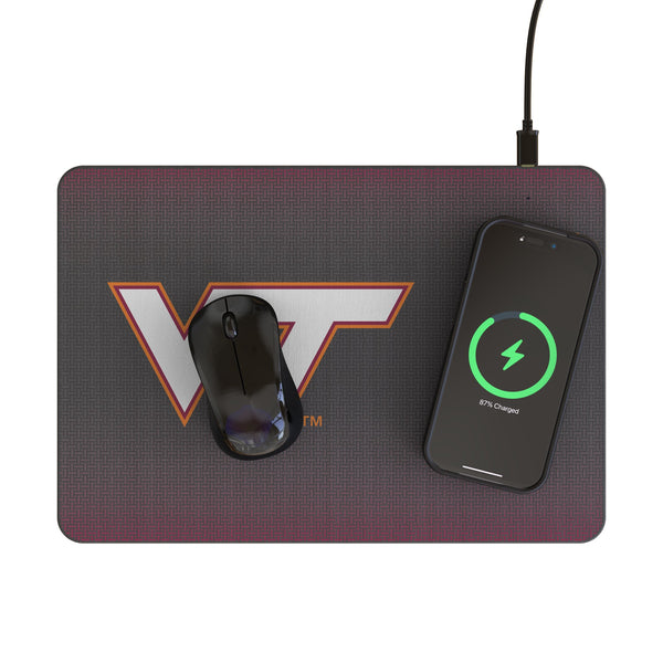 Virginia Tech Hokies Linen 15-Watt Wireless Charger and Mouse Pad Lifestyle.Jpg