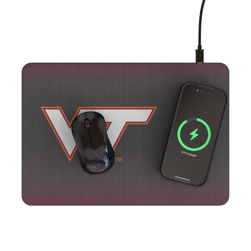 Virginia Tech Hokies Linen 15-Watt Wireless Charger and Mouse Pad Lifestyle.Jpg