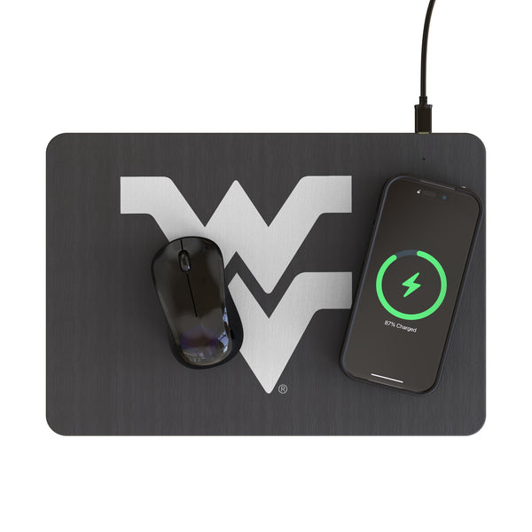 West Virginia University Mountaineers Monocolor Tilt 15-Watt Wireless Charger and Mouse Pad Lifestyle.Jpg