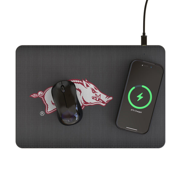 University of Arkansas Fayetteville Razorbacks Linen 15-Watt Wireless Charger and Mouse Pad Lifestyle.Jpg