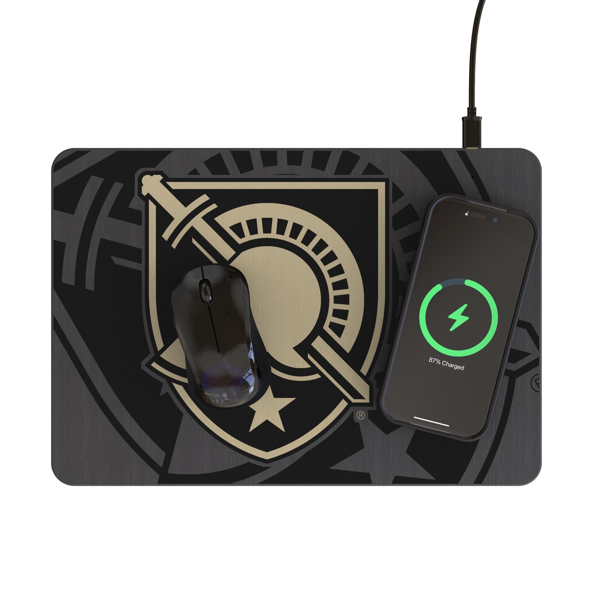 United States Military Academy Black Knights Monocolor Tilt 15-Watt Wireless Charger and Mouse Pad Lifestyle.Jpg