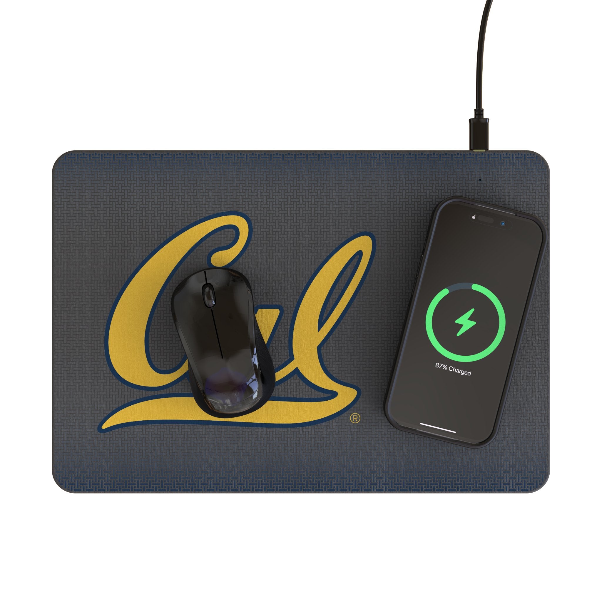 University of California Berkeley Golden Bears Linen 15-Watt Wireless Charger and Mouse Pad Lifestyle.Jpg