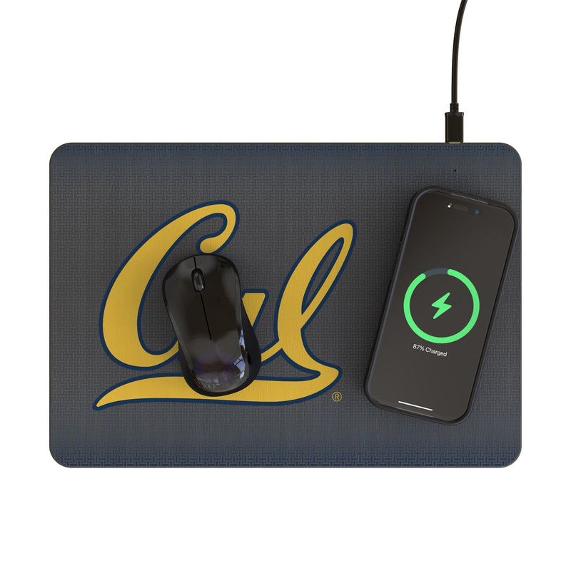 University of California Berkeley Golden Bears Linen 15-Watt Wireless Charger and Mouse Pad Lifestyle.Jpg