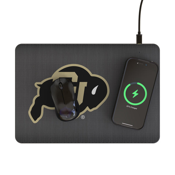 University of Colorado Buffaloes Linen 15-Watt Wireless Charger and Mouse Pad Lifestyle.Jpg