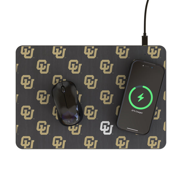 University of Colorado Buffaloes Fashion Pattern 15-Watt Wireless Charger and Mouse Pad Lifestyle.Jpg