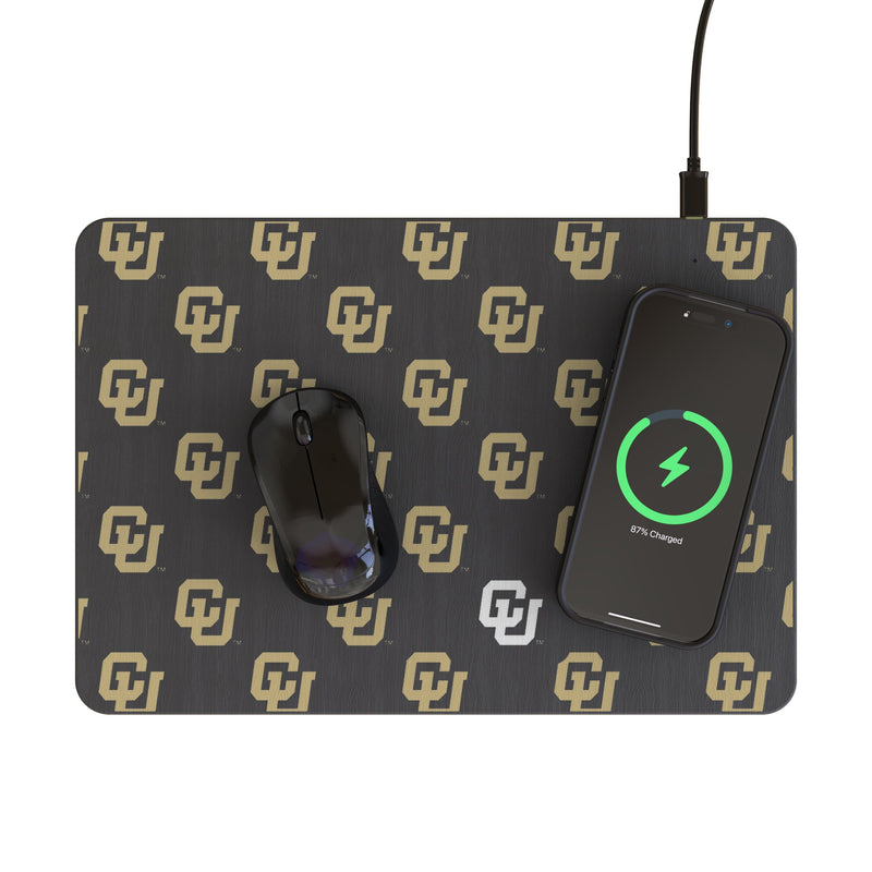 University of Colorado Buffaloes Fashion Pattern 15-Watt Wireless Charger and Mouse Pad Lifestyle.Jpg
