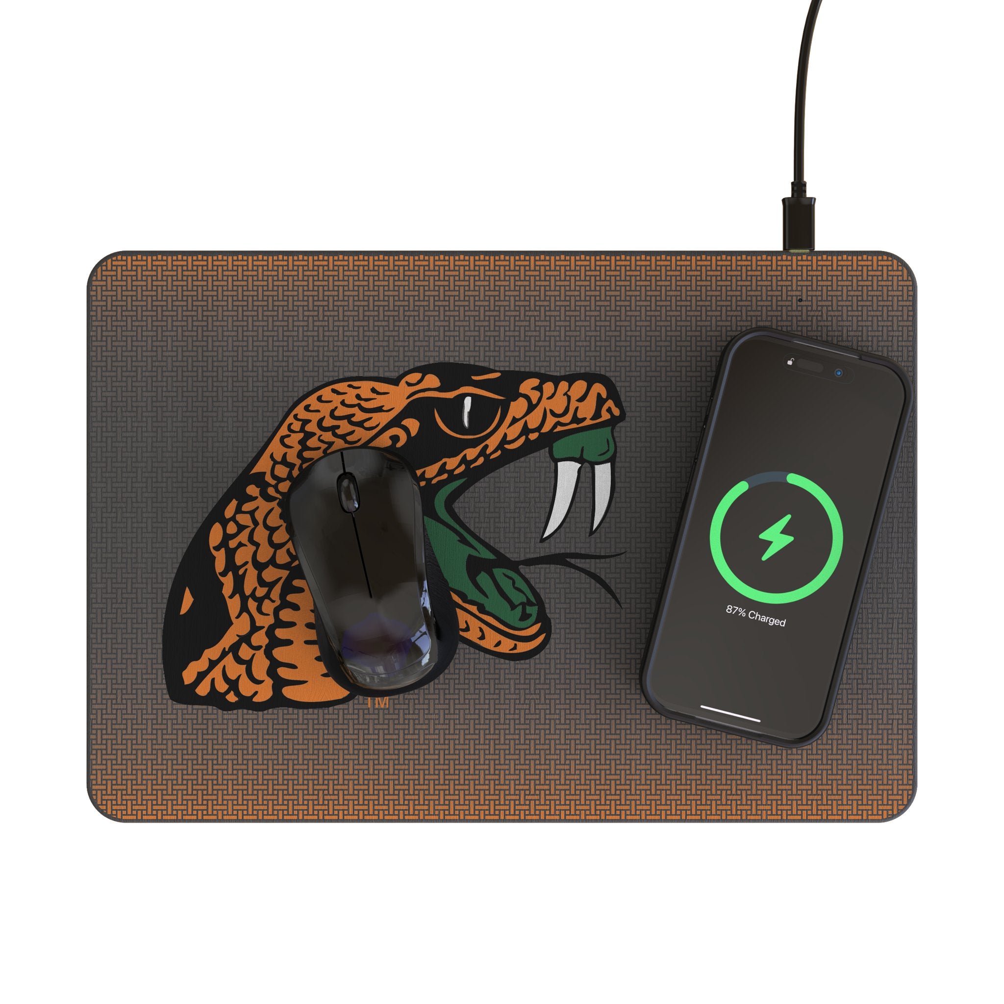 Florida A&M University Rattlers Linen 15-Watt Wireless Charger and Mouse Pad Lifestyle.Jpg
