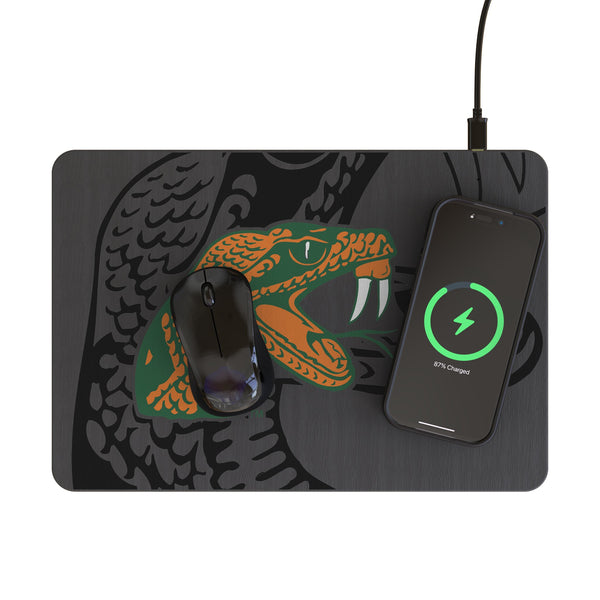 Florida A&M University Rattlers Monocolor Tilt 15-Watt Wireless Charger and Mouse Pad Lifestyle.Jpg